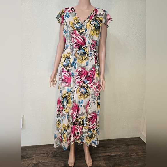 Band of Gypsies Floral Pink/ Yellow/Maxi Long Dress Boho Women's sz Larg Cottage - Picture 8 of 14